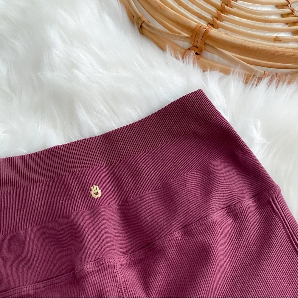 Spiritual Gangster Self Love Yoga Leggings Burgundy Maroon Cutout Rib High Rise